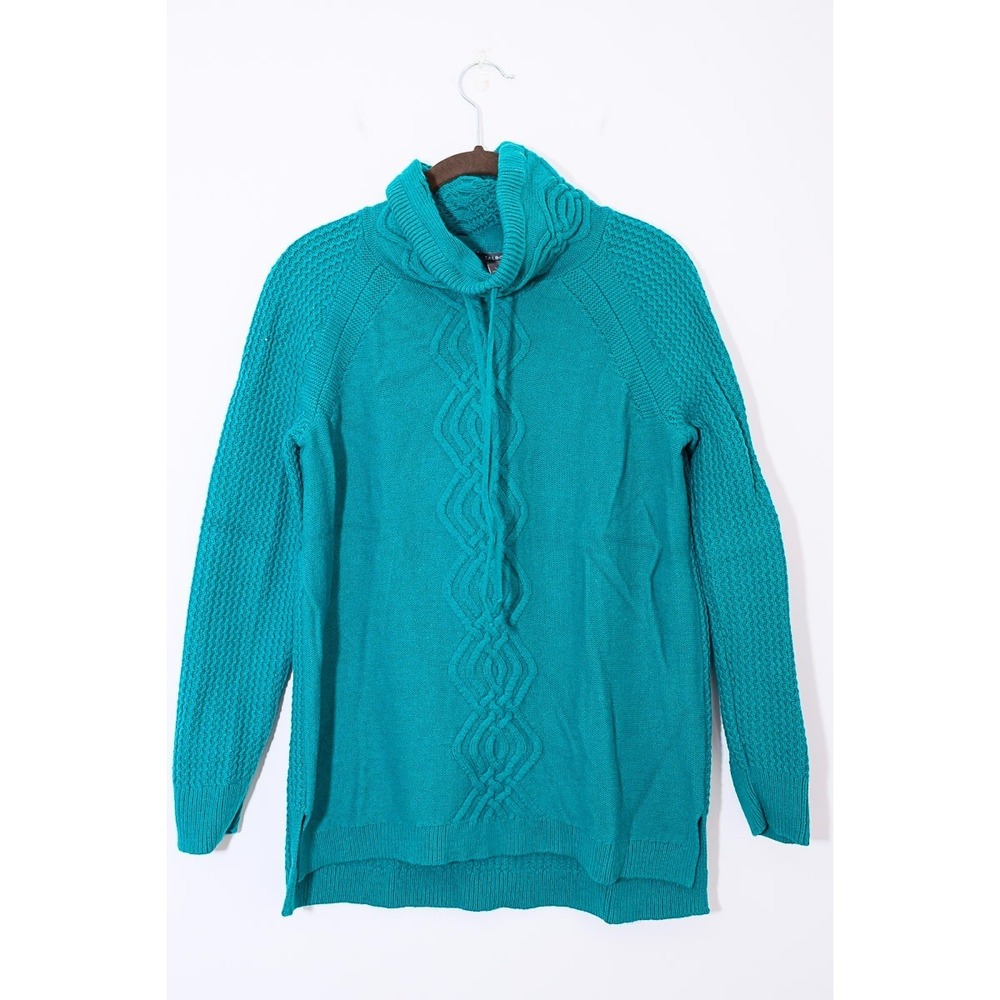Talbots Sweater Funnel Mock turtle Neck S Knit blue
